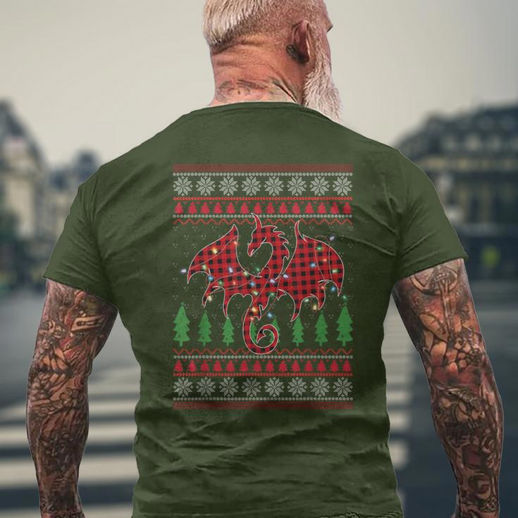 Zodiac Dragon Ugly Sweater Christmas Lights Dragon Lover Men's T-shirt Back Print Gifts for Old Men