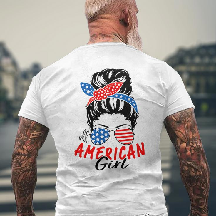 4Th Of July 2023 Messy Bun Patriotic All American Girl Gifts Mens Back Print T-shirt Gifts for Old Men