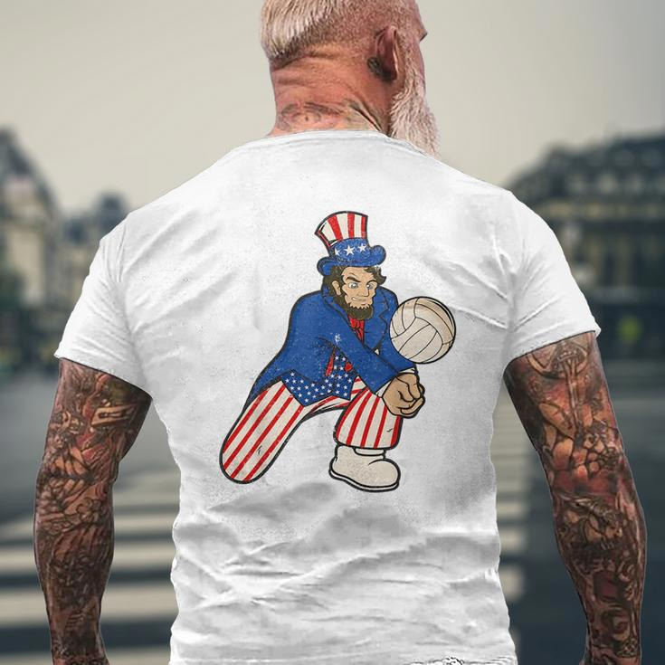 Abraham Lincoln Playing Volleyball Funny 4Th Of July Mens Back Print T-shirt Gifts for Old Men