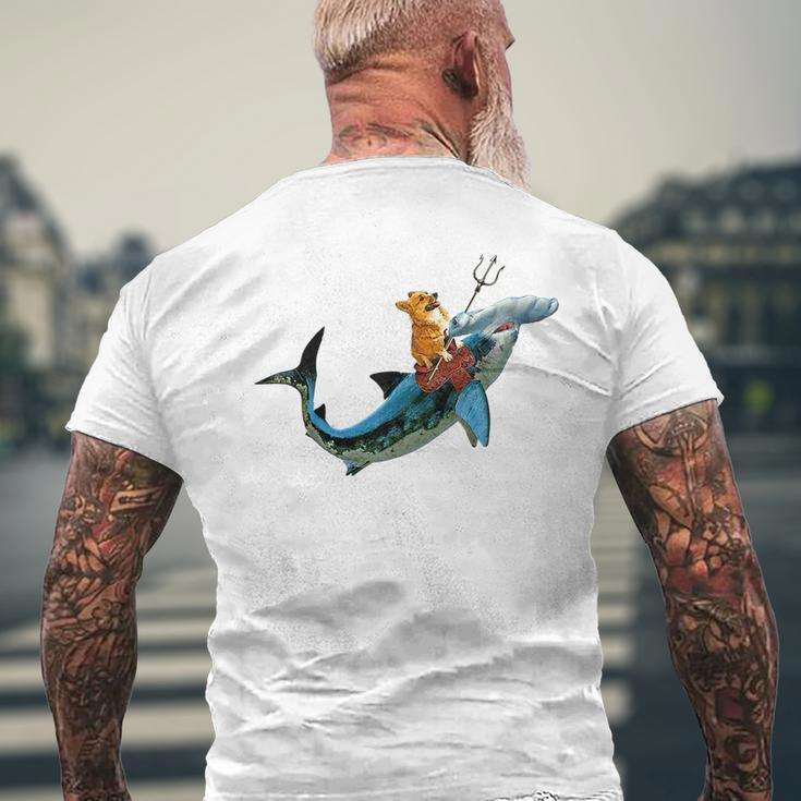 Aquadog The Corgi Rides Hammerhead Shark Of Radness Mens Back Print T-shirt Gifts for Old Men