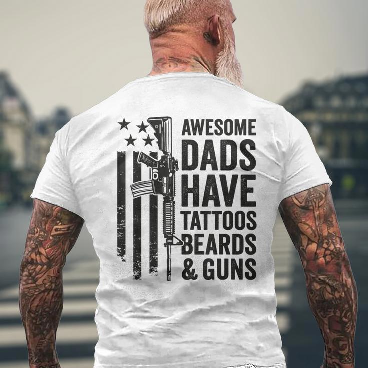 Awesome Dads Have Tattoos Beards & Guns - Funny Dad Gun Mens Back Print T-shirt Gifts for Old Men