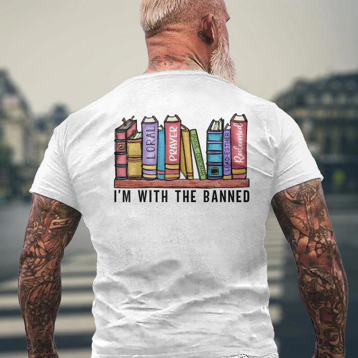 Im With The Banned Books I Read Banned Books Lovers Library Men's Back Print T-shirt Gifts for Old Men