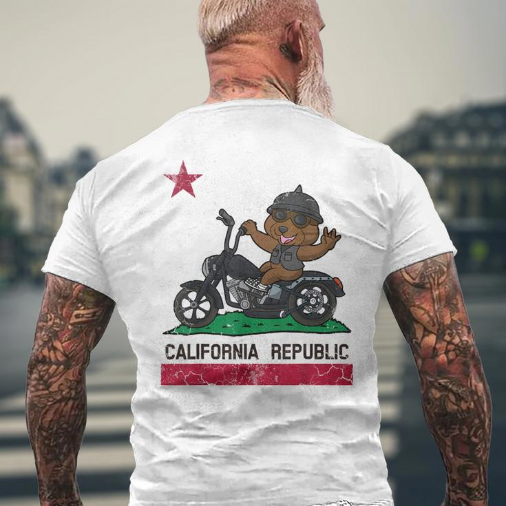 California Republic Flag Bear Biker Motorcycle Men's Back Print T-shirt Gifts for Old Men