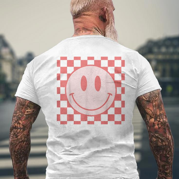 Checkered Pattern Smile Face Vintage Happy Face Red Retro Mens Back Print T-shirt Gifts for Old Men
