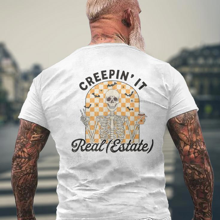 Creepin It Real Estate Skeleton Halloween Real Estate Agent Men's T-shirt Back Print Gifts for Old Men