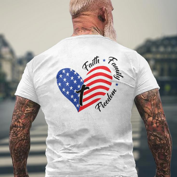 Faith Family Freedom Usa Flag July 4Th American Women Girls Mens Back Print T-shirt Gifts for Old Men
