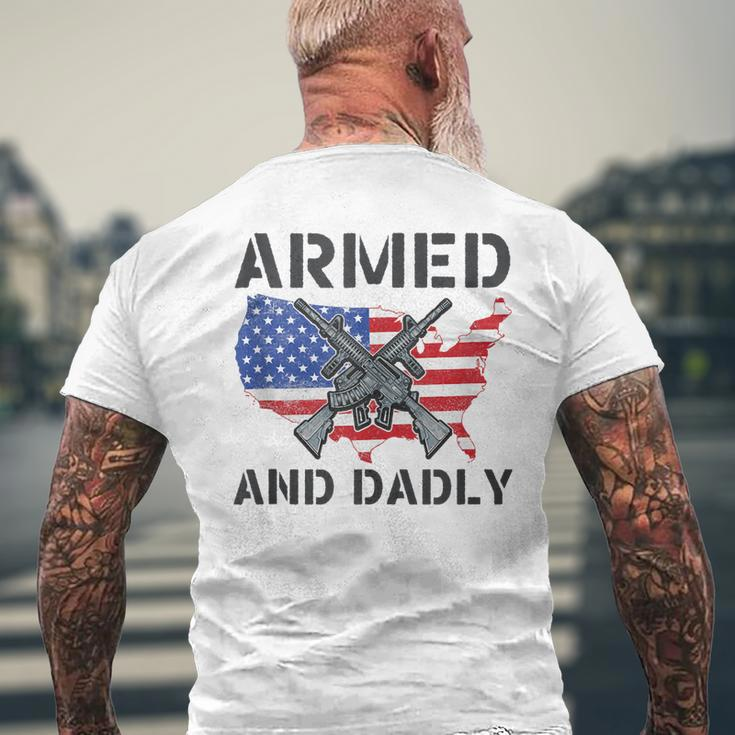 Fathers Day Pun Us Flag Deadly Dad Armed And Dadly Men's Back Print T-shirt Gifts for Old Men
