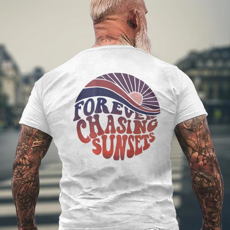 Forever Chasing Sunsets Word On Back Workout Summer Casual Summer Funny Gifts Mens Back Print T-shirt Gifts for Old Men
