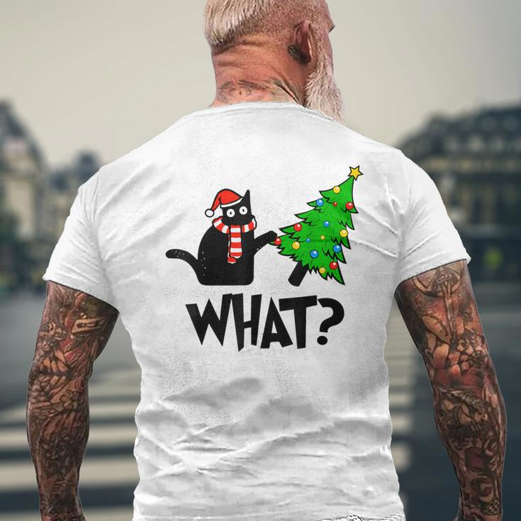 Black Cat Pushing Christmas Tree Over Cat What Men's T-shirt Back Print Gifts for Old Men