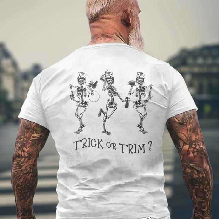 Dancing Skeleton Trick Or Trim Hairstylist Halloween Men's T-shirt Back Print Gifts for Old Men