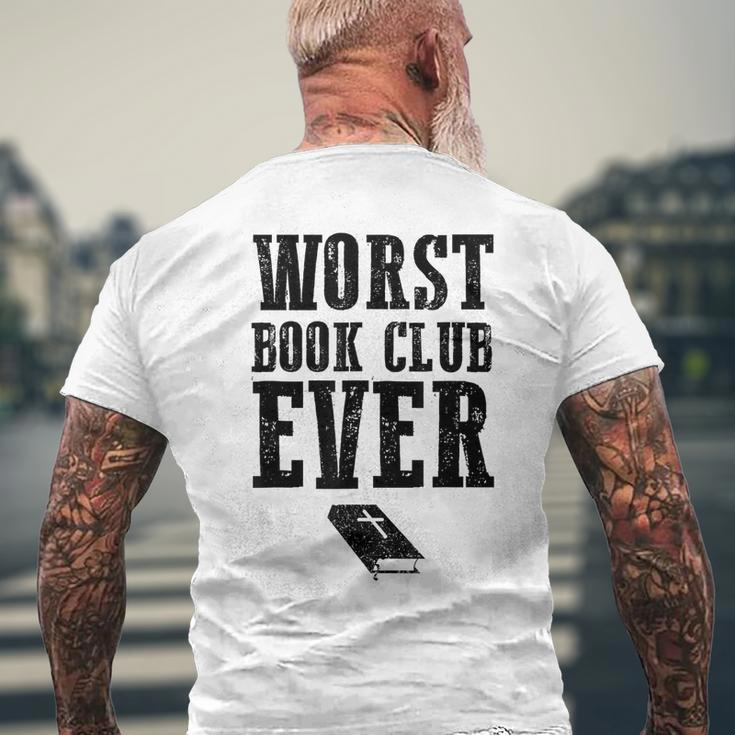 Funny Religion Bible Atheism Worst Book Club Ever Mens Back Print T-shirt Gifts for Old Men