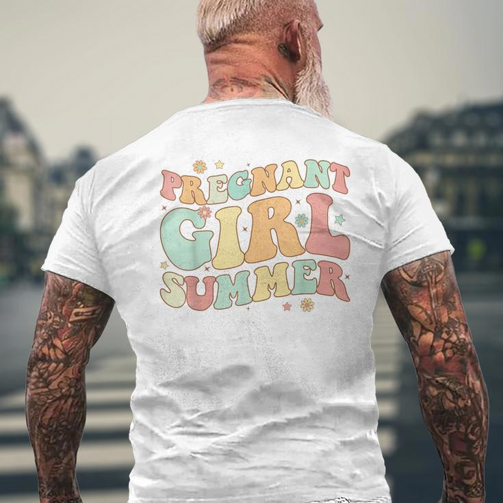 Groovy Pregnancy Reveal Pregnant Girl Summer Baby Shower Mens Back Print T-shirt Gifts for Old Men