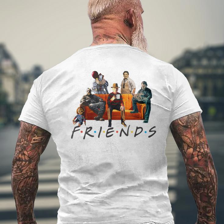 Halloween Friends Crew Gathering On A Spooky Orange Couch Men's T-shirt Back Print Gifts for Old Men