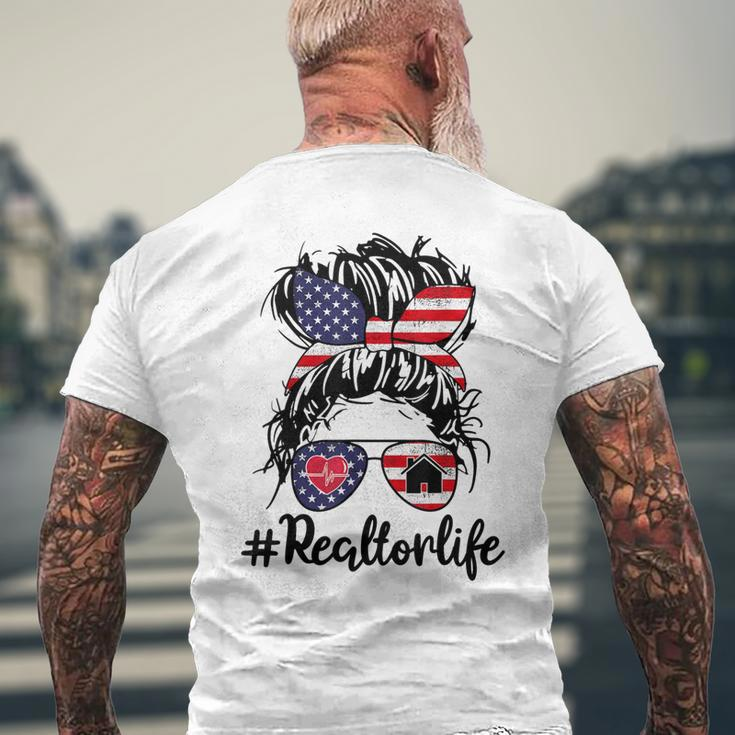 Happy July 4Th Day Real Estate Messy Buns Usa Flag Men's Back Print T-shirt Gifts for Old Men