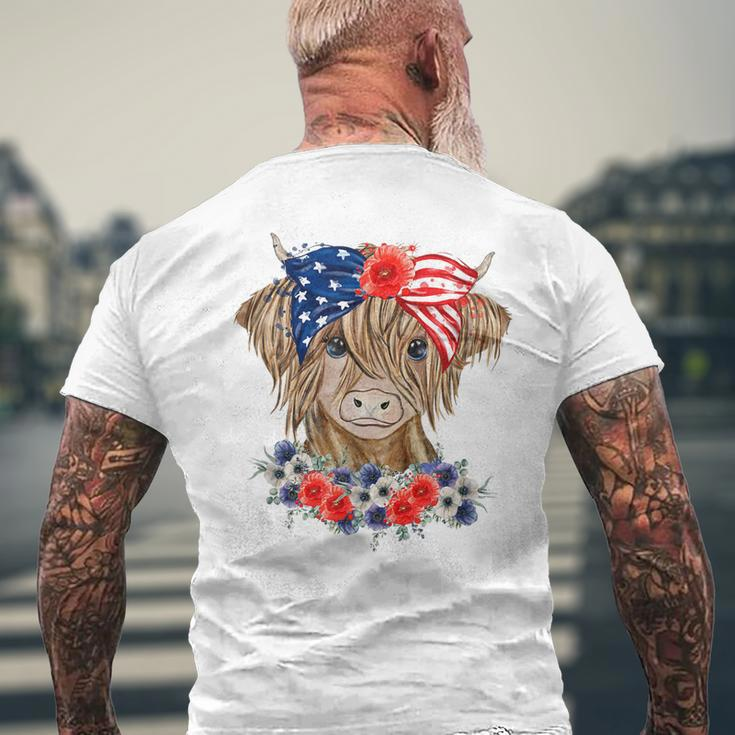Highland Cow Heifer Bandana American Flag 4Th Of July Mens Back Print T-shirt Gifts for Old Men