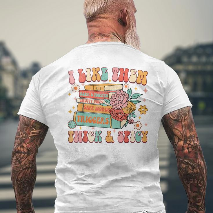 I Like Them Thick & Spicy Groovy Spicy Book Reader Romance Mens Back Print T-shirt Gifts for Old Men
