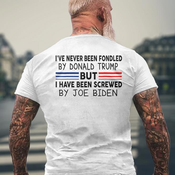 Ive Never Been Fondled By Donald Trump But Screwed By Biden Mens Back Print T-shirt Gifts for Old Men
