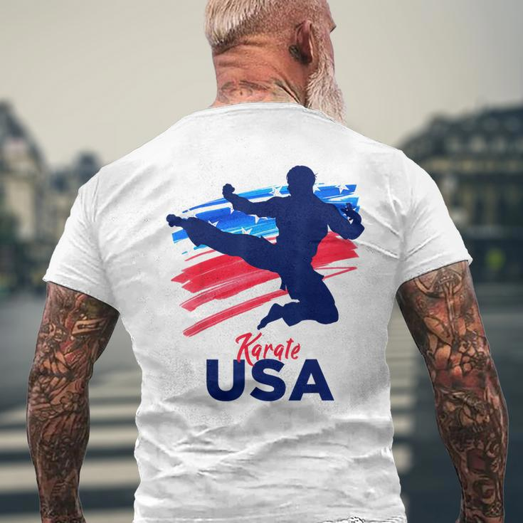 Karate Support The Team Student Sensei Usa Flag American Mens Back Print T-shirt Gifts for Old Men