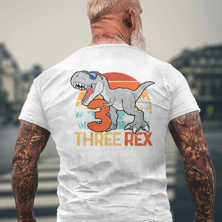 Kids Boys Three Rex 3Rd Birthday Third Dinosaur 3 Year Old Mens Back Print T-shirt Gifts for Old Men