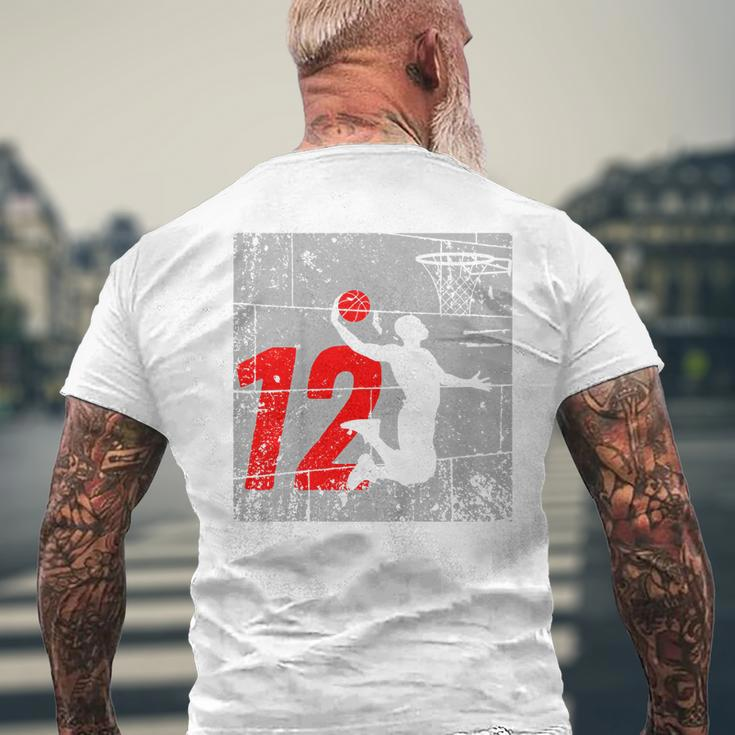 Kids Distressed 12 Year Old 12Th Basketball Birthday Slam Dunk Mens Back Print T-shirt Gifts for Old Men