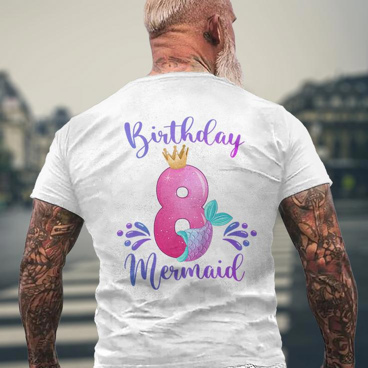 Kids Girls 8Th Birthday Mermaid Birthday Party 8 Years Old Fish Mens Back Print T-shirt Gifts for Old Men