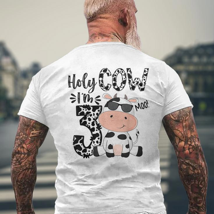 Kids Holy Cow Im 3 Birthday Boy 3Rd Cow Farm Animals Bday Mens Back Print T-shirt Gifts for Old Men
