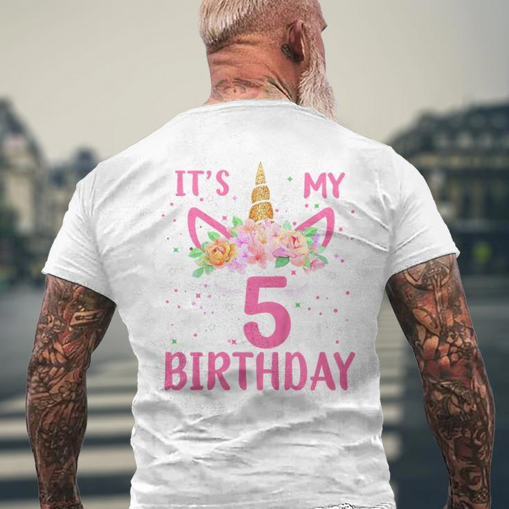 Kids Its My 5Th Birthday Unicorn Lover Kid 5 Years Old Birthday Mens Back Print T-shirt Gifts for Old Men