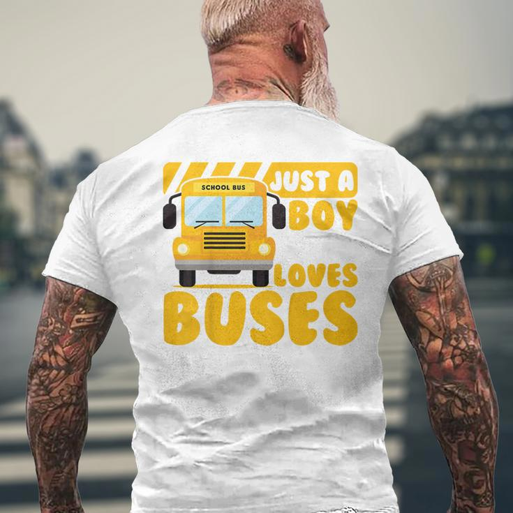 Kids School Bus Boys Funny Just A Boy Who Loves Buses Mens Back Print T-shirt Gifts for Old Men