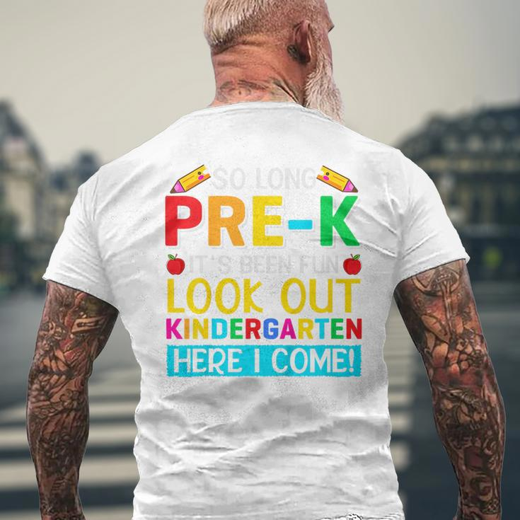 Kids So Long Pre K Kindergarten Here Graduate Last Day Of School Mens Back Print T-shirt Gifts for Old Men