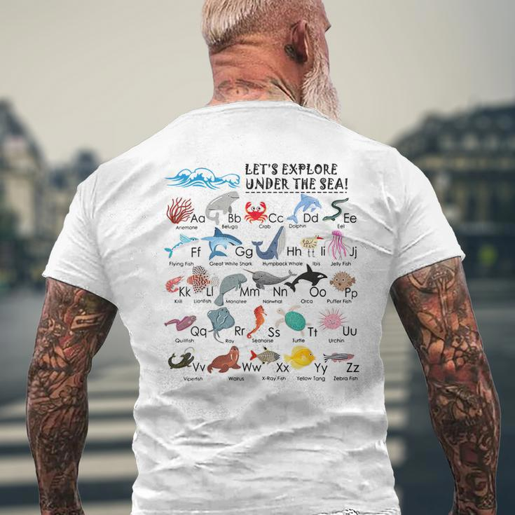 Kids Under The Sea Ocean Animals Name Learn Abcs Alphabet Mens Back Print T-shirt Gifts for Old Men