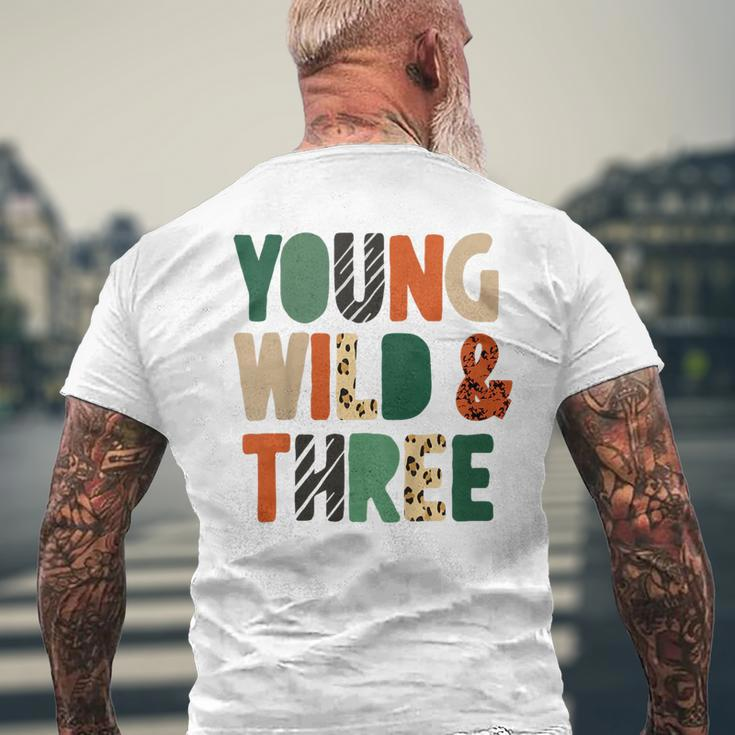 Kids Young Wild & Three Cute 3Rd Birthday Wild Child Third Bday Mens Back Print T-shirt Gifts for Old Men