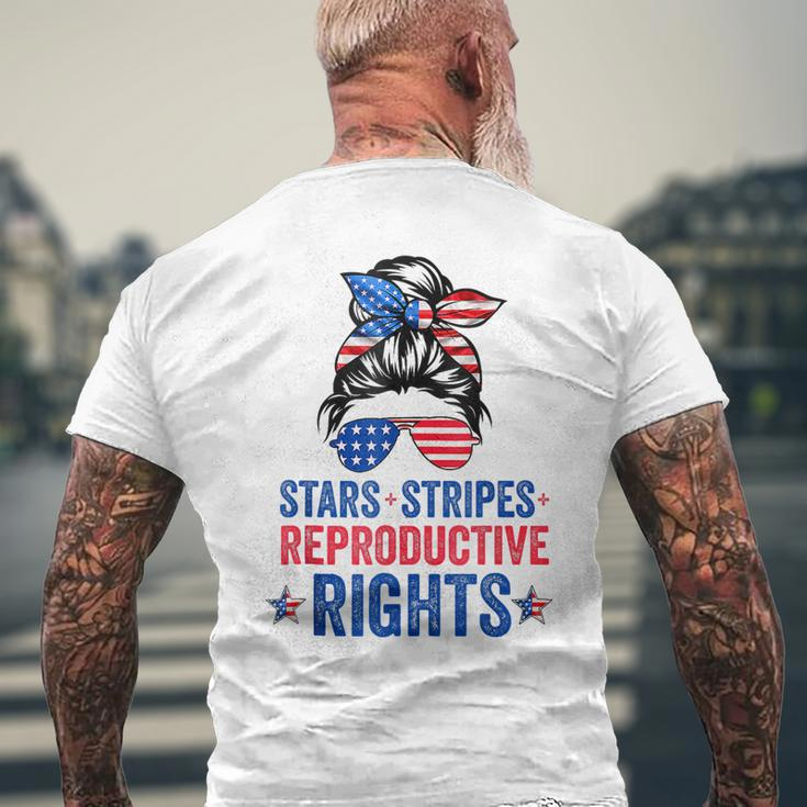Messy Bun American Flag Stars Stripes Reproductive Rights Mens Back Print T-shirt Gifts for Old Men