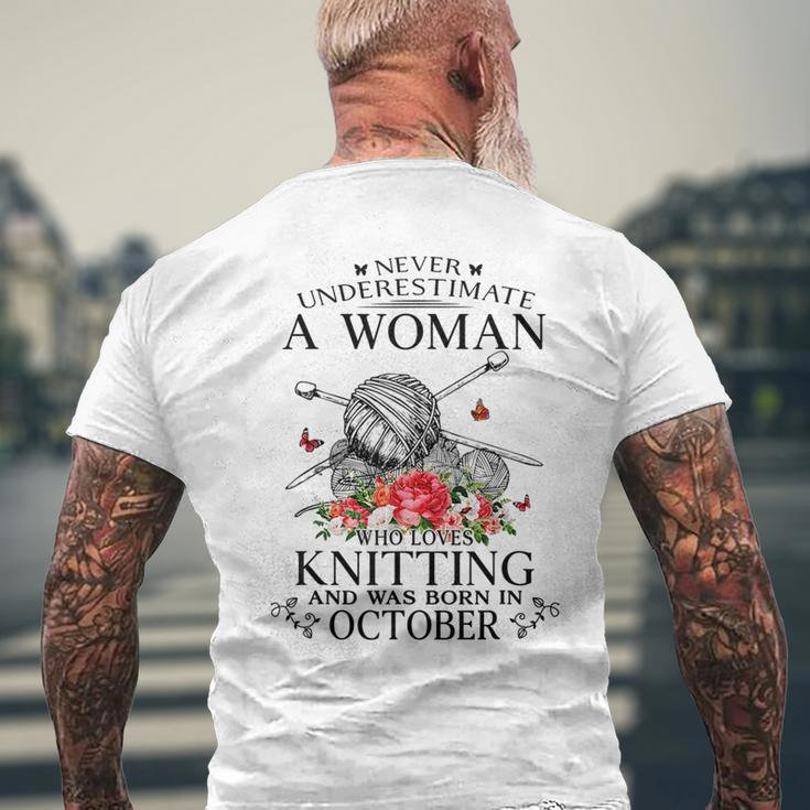 Never Underestimate A Girl Who Loves Knitting Born October Mens Back Print T-shirt Gifts for Old Men