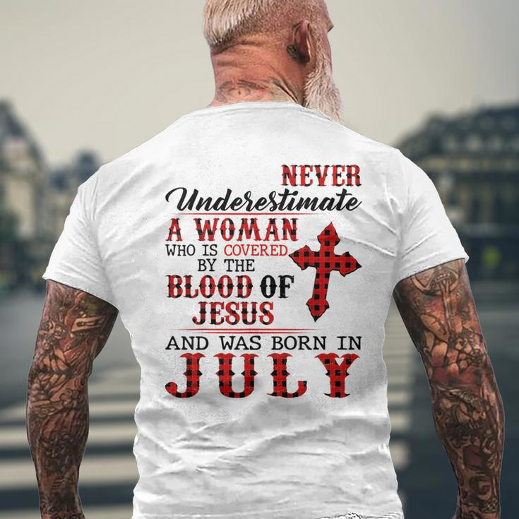 Never Underestimate A Woman Was Born In July Birthday Mens Back Print T-shirt Gifts for Old Men