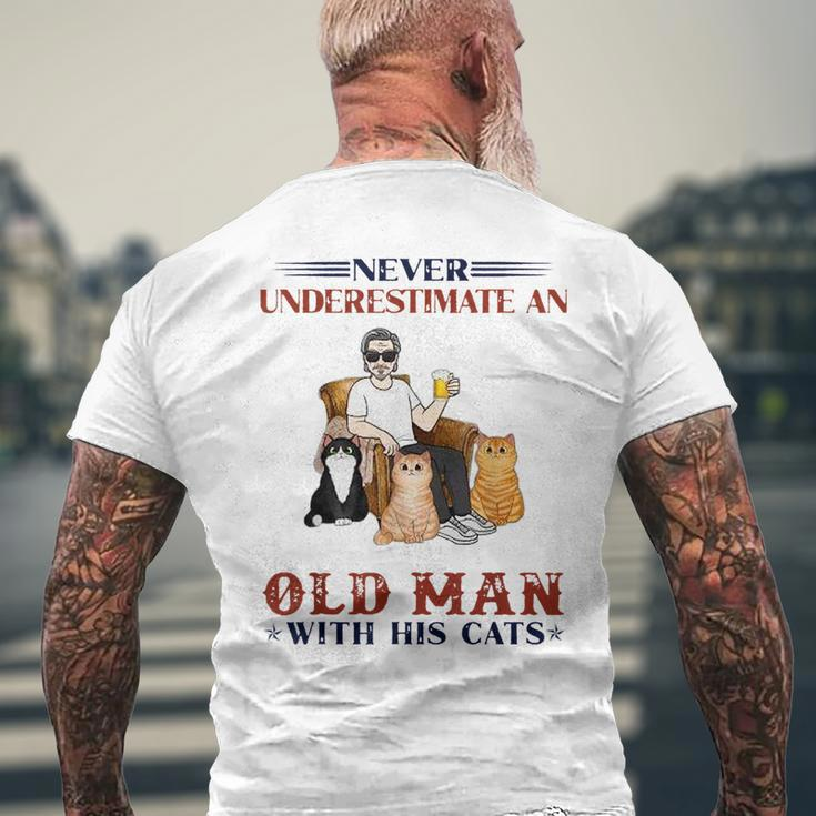 Never Underestimate An Old Man With His Cats Mens Back Print T-shirt Gifts for Old Men