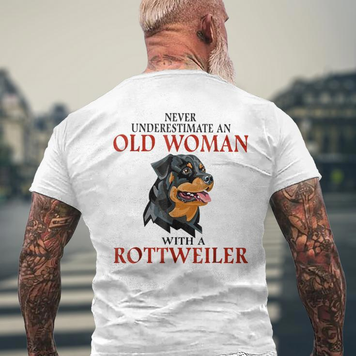 Never Underestimate An Old Woman With A Rottweiler Mens Back Print T-shirt Gifts for Old Men
