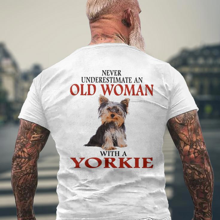 Never Underestimate An Old Woman With A Yorkie Mens Back Print T-shirt Gifts for Old Men