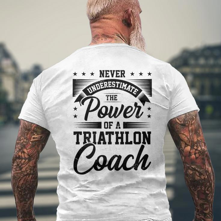Never Underestimate The Power Of A Triathlon Coach Sport Mens Back Print T-shirt Gifts for Old Men
