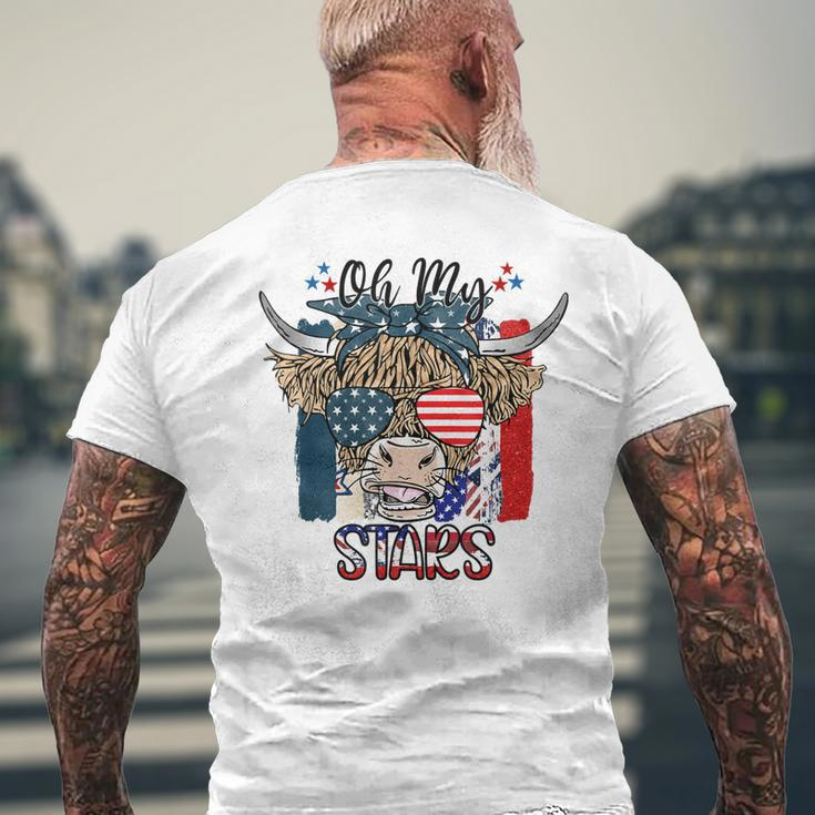 Oh My Stars Highland Cow Heifer Cow Girls 4Th Of July Men's Back Print T-shirt Gifts for Old Men