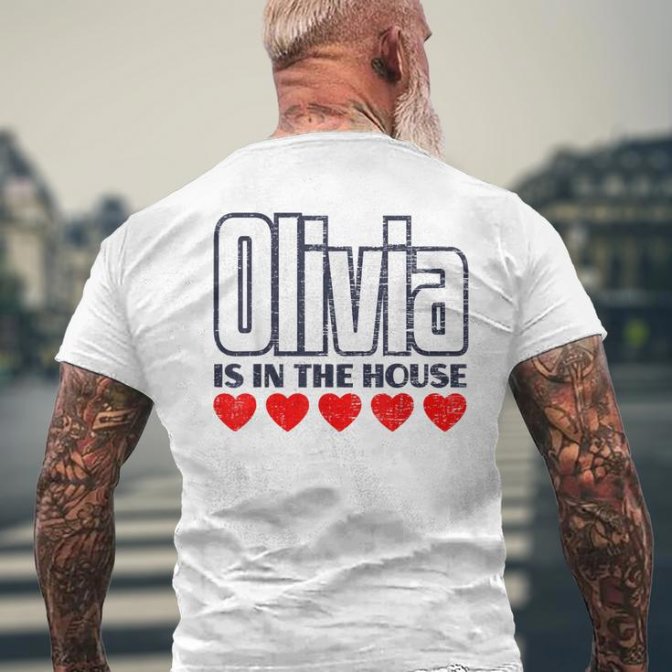 Olivia Is In The House Retro Hearts First Name Love Olivia Men's Back Print T-shirt Gifts for Old Men