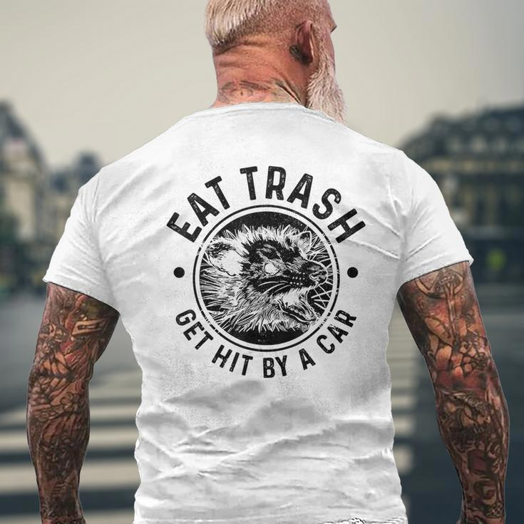 Opossum Eat Trash Get Hit By A Car Vintage Funny Possum Mens Back Print T-shirt Gifts for Old Men
