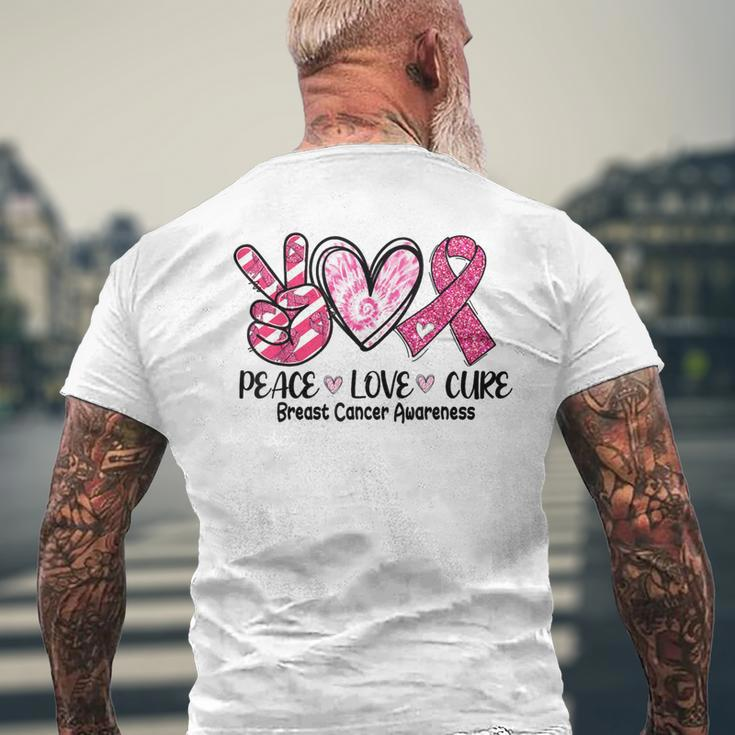 Peace Love Cure Breast Cancer Pink Ribbon Awareness Men's T-shirt Back Print Gifts for Old Men