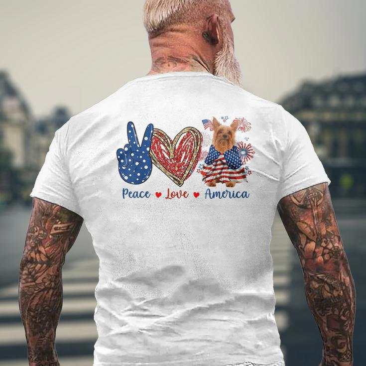 Peace Love Silky Terrier Dog Patriotic America Flag 4Th July Mens Back Print T-shirt Gifts for Old Men