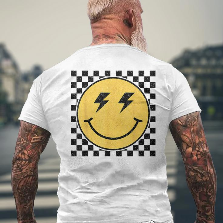 Retro Happy Face Checkered Pattern Smile Face Trendy Smiling Men's T-shirt Back Print Gifts for Old Men