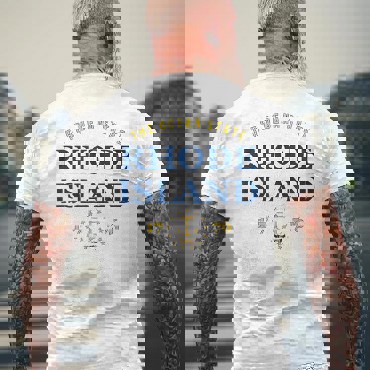 Rhode Island Pride State Flag Native Ocean State Mens Back Print T-shirt Gifts for Old Men