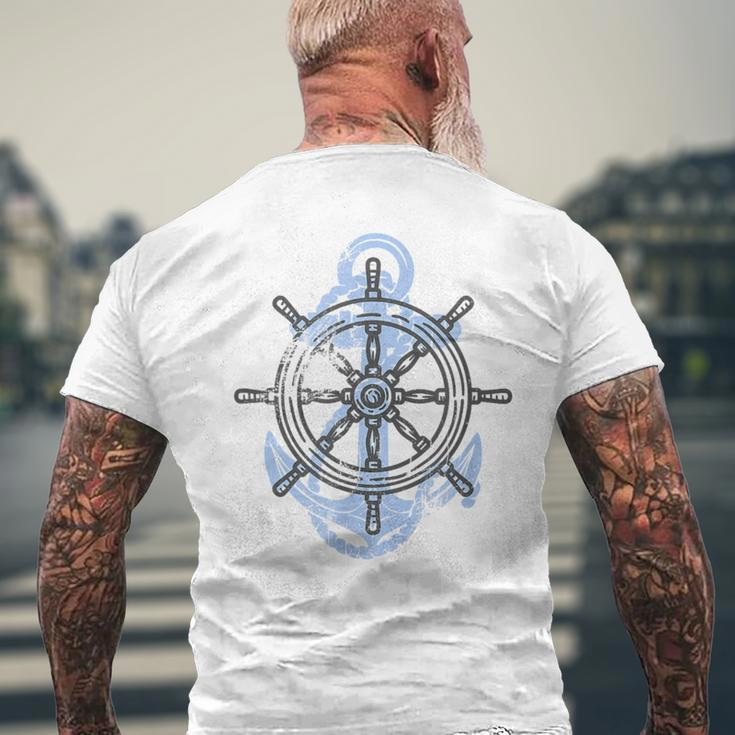 Rudder Anchor Sring Wheel Sailing Boat North Maritime Mens Back Print T-shirt Gifts for Old Men