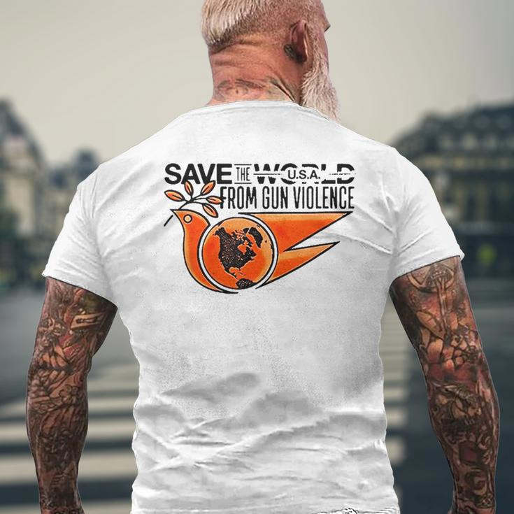 Save The World From Gun Violence Mens Back Print T-shirt Gifts for Old Men