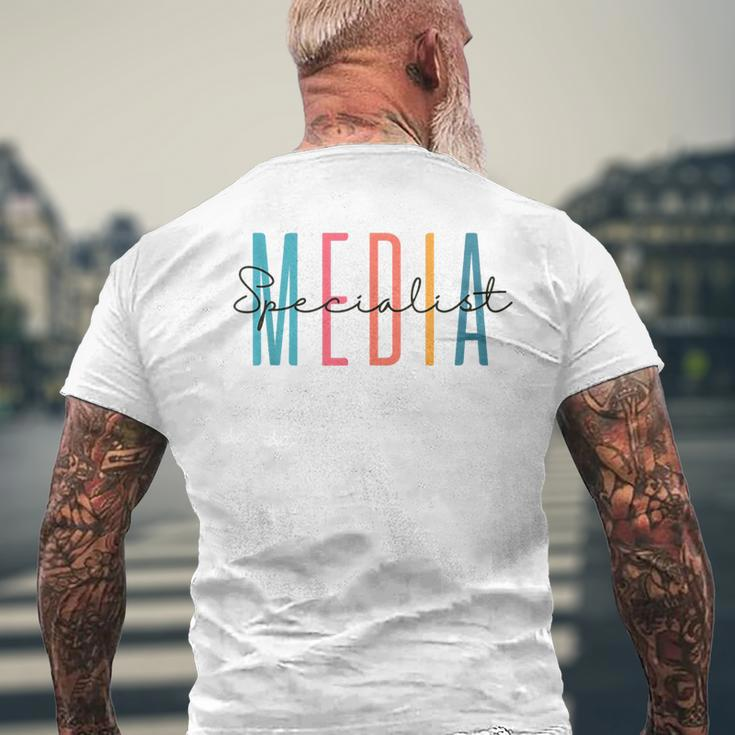 School Librarian Library Squad Media Specialist Mens Back Print T-shirt Gifts for Old Men