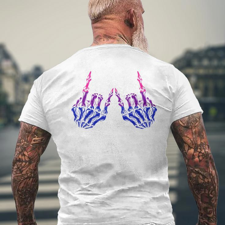 Skeleton Rock Hand Lgbt-Q Cool Bisexual Pride Color Bi Flag Mens Back Print T-shirt Gifts for Old Men