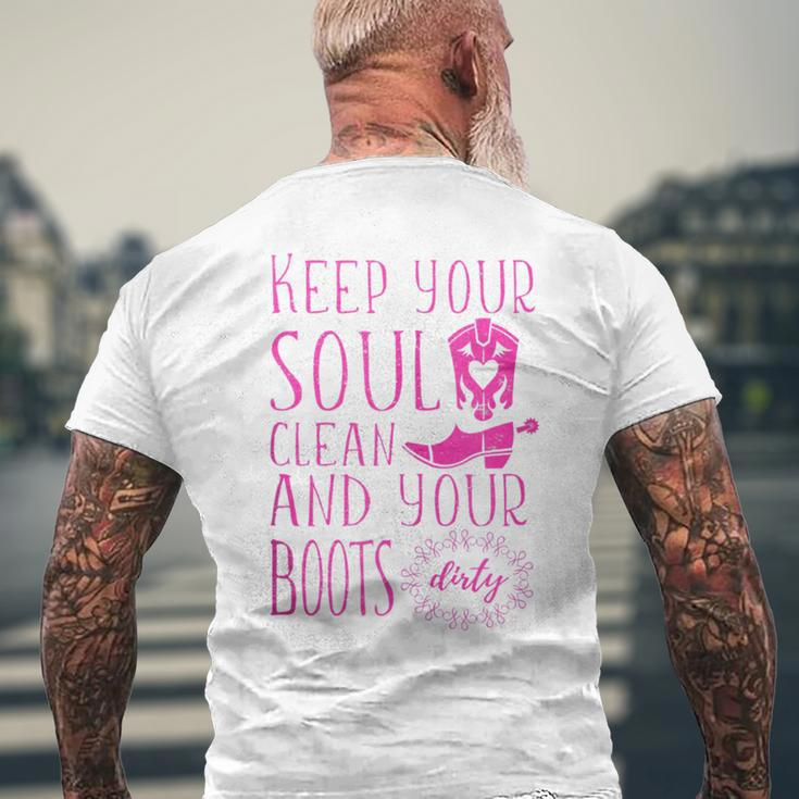 Soul Clean Boots Dirty Cute Pink Cowgirl Boots Rancher Mens Back Print T-shirt Gifts for Old Men